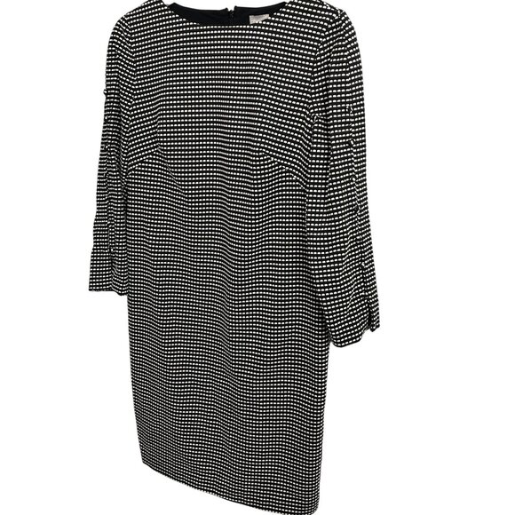 Chico’s Size 00 (US 2) Mini Dot Shift Dress Black White 3/4 Sleeve Work Casual - Picture 1 of 11